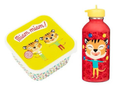 Snackbox + barnflaska - TOGA - Tiger - Gul och röd - Rektangulär - 300 ml