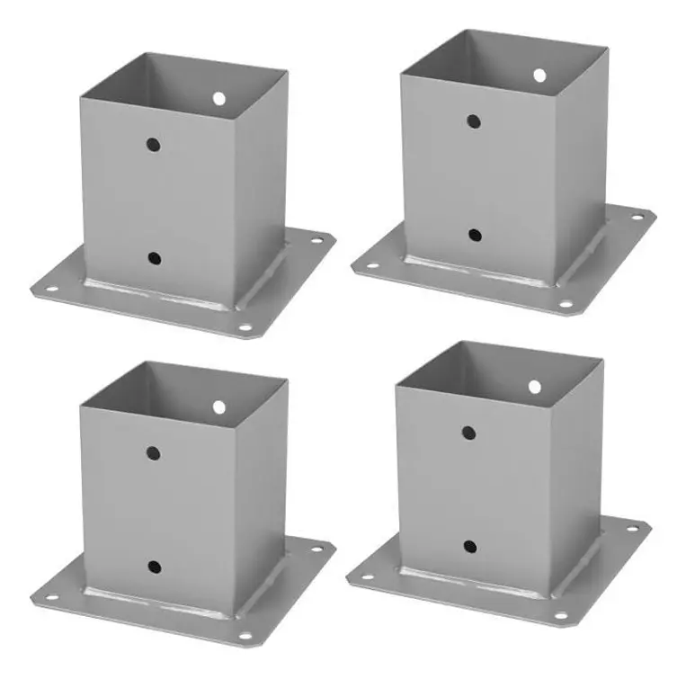 XMTECH 4 delar fyrkantigt stolpfäste, pergolastolpbas, stålankarstaket för carportar, 80x80 mm, silver