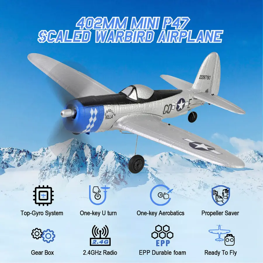 RC Airplane 402mm Wingspan P47 2.4G 4 Channel Performance Remote Control Airplane, top104B Blue