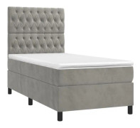 Resårmadrass och LED Ljusgrå 100x200 cm Sammet - SALALIS - SH038721