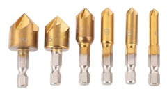 SALUTUYA försänkt borr 6 st sexkantsskaft försänkt borrsats metall 90 grader 6 mm-19 mm avfasning DIY Stationär