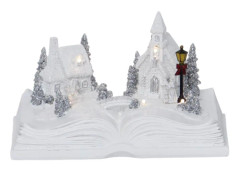 Juldekoration BOOKVILLE 21,5x15xH13cm, med LED-ljus, vit, bok