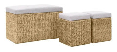 Bänk med 2 sittpuffar Water Hyacinth Grey - SALUTUYA - BD15634