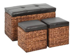 Bänk med 2 vattenhyacintpuffar Brun och svart - SALALIS - SP078704
