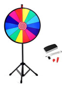 COSTWAY Fortune Wheel of Fortune 24'' på stativ (Dia.: 61cm), 14 spår, prishjul justerbar höjd, raderbar penna, mjuk rotation