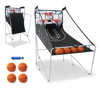 COSTWAY Double Hoop hopfällbar arkadbasketbåge med 8 spellägen Elektronisk poäng LCD-skärm 4 spelares spel