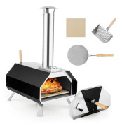 COSTWAY Utomhuspizzaugn Pizzasten 30,5 cm Separat härd, Brandsäker spade, hopfällbara ben, löstagbar skorsten, termometer