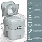 COSTWAY Portable Chemical Toalett Torrtoalett - 20L i HDPE för campingbil, husvagn och sjukhus Max. : 100 kg Grå