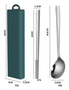 2pcs/set 316 Stainless Steel Portable Tableware Drawing Spoon Chopsticks(Peacock Green)