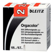 Leitz Orgacolor 66021000 Nummerskyltkort "2" förpackning med 500 röda