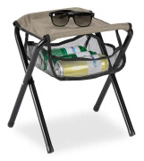 Relaxdays Fällbar campingpall med ficka, upp till 120 kg, hopfällbar, lätt, strandstol, HLP: 39 x 29 x 35 cm, beige