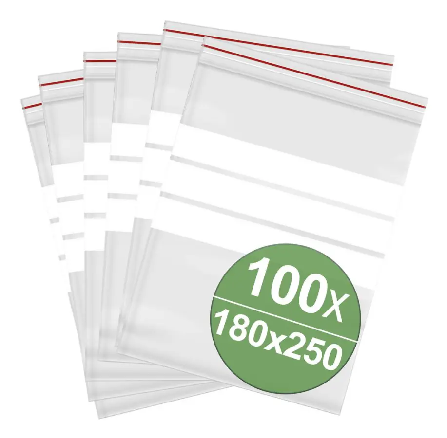 Tryckförslutningspåse med textetiketter (B x H) 180 x 250 mm transparent polyeten 100 st