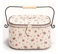 Prym Delicate Country Rose tryckt band och kantkorg med handtag, linne/metall/trä, elfenben, storlek