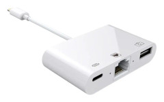 Adapter 3-i-1 Lightning till RJ45 Ethernet, USB, Lightning - Vit