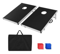 COSTWAY Classic trä Cornhole-brädeset aluminiumlegering med sidohandtag 8 sandsäckar 2 brickor