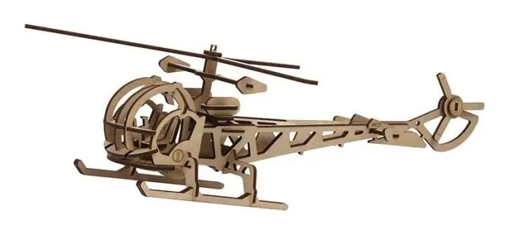 3D-modell i MDF-trä - Helikopter - 38 x 13 cm