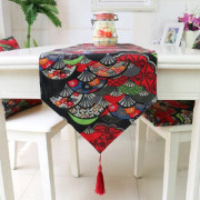 Ethnic Style Cotton and Linen Table Flag Printed Double Dining Table Placemat, Size:32x220cm(Red)