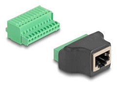 Delock - Nätverkskort - RJ-50 (hona) till 11 pin terminal block - STP - 2.54 mm pitch, pin assignment: 1:1 - svart/grön