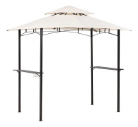 Lusthus Beige Tyg Svart Stål 240 x 148 cm Metallram Kapell med Krokar och Hyllor Trädgårdspaviljong