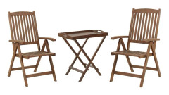 Bistroset för trädgården Mörkt bord i massivt akaciaträ 2 stolar Justerbart ryggstöd Fällbara Balkongmöbler i rustik stil