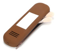 Travel Makeup Brush Holder Silicone Cosmetic Brush Organizer Bag Storage Box Without Lanyard(Brown)