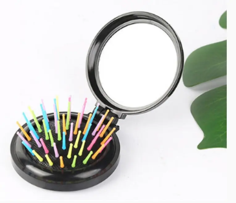 Travel Portable Folding Massage Mirror Comb(Black)
