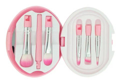 5 in 1 Eggshell Boxed Makeup Brush Set With Makeup Mirror(Pink)