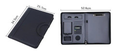 KC601 A4 Multifunctional Portable Folder Business Zipper Bag Leather Folder, Style: No Chargeable With Calculator No Memo Pad (Black)
