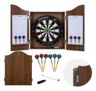 Dartskåp i trä med officiellt Sisal-tävlingsmål + 2 uppsättningar av 18 GR pilar, krita och svamp