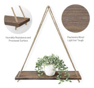 Trärep Swing Vägghängande hylla för krukor och heminredning - flytande förvaringslösning i skandinavisk stil(Wood)