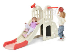 COSTWAY 6 i 1 rutschkana för barn - 140 cm rutschkana, 3-8 år rutschkana inomhus och utomhus Rosa