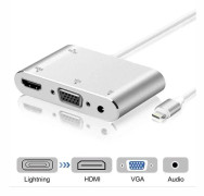 3-in-1 Lightning till HDMI, VGA, Audio Adapter - Silver
