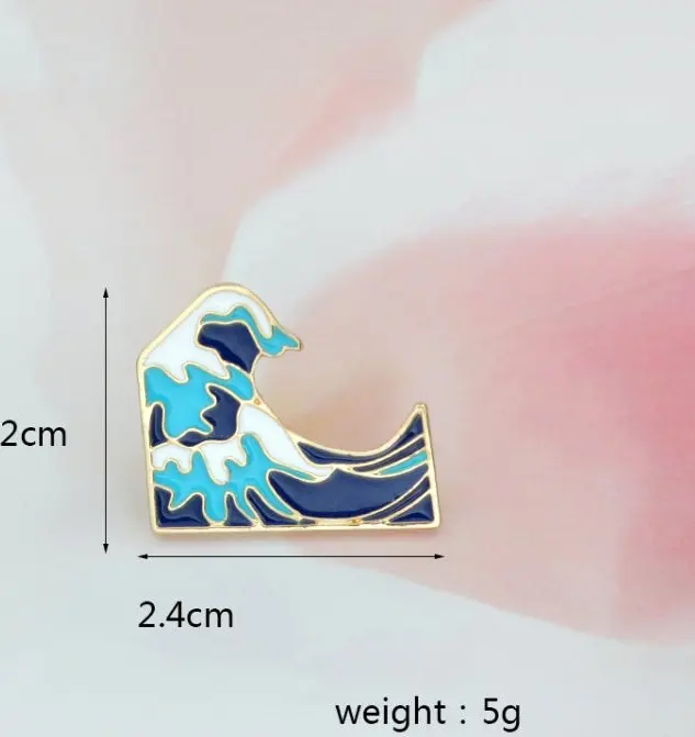 2PCS Blue waves brooch Enamel Pin buckle Cartoon Metal Brooch for Coat Jacket Bag Pin Badge Sea Jewelry