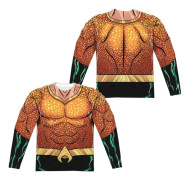 Jla Aquaman Rebirth Uniform (tryck fram/bak) långärmad t-shirt i polycrew för vuxna