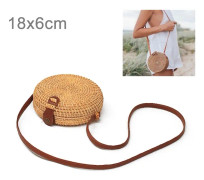 Delicate Round Autumn Rattan Handmade Rattan Bag Vintage Art Beach Ladies Diagonal Bag, Size:18x18x6cm