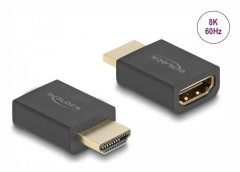 Delock - Hög hastighet - HDMI-adapter med Ethernet - HDMI hane till HDMI hona - svart - Ethernet-stöd, 8K60 Hz (7680 x 4320) stöd