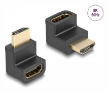 Delock - Hög hastighet - HDMI-adapter med Ethernet - HDMI hane till HDMI hona nedåtvinklad - svart - Ethernet-stöd, 8K60 Hz (7680 x 4320) stöd