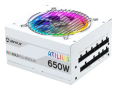 UNYKAch ATX Atilus RGB Vit 650W, 650 W, 100 - 240 V, 50 - 60 Hz, Aktiv, 18 W, 18 A