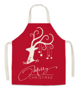 Christmas Linen Printed Apron Christmas Gift Adult Children Parent-Child Overalls, Size: 45x56cm(Antlers)