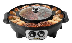 Elektrisk varm pott BBQ-grill, 2200W, Non-Stick Split Pot