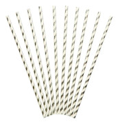Papperssugrör Randig Silver/Vit 10-pack
