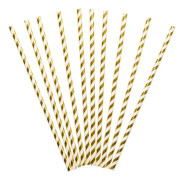 Papperssugrör Randig Guld/Vit 10-pack