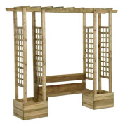 Trädgårdspergola med bänk och planteringskärl Impregnerat furu - SALUTUYA - BD03317