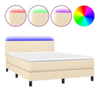 Klädd bas med madrass och LED Cream 140x200 cm Tyg - SALUTUYA - BD37740