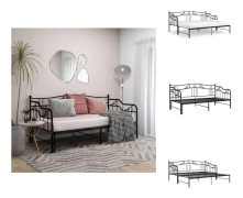 The Living Store Utdragbar sängram bäddsoffa svart metall 90x200 cm