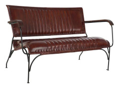 Bänk med ryggstöd DKD Home Decor Metall Trä Brun Läder (127 x 70 x 74 cm)