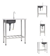 The Living Store Campingbänk med handfat och kran i rostfritt stål