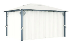 vidaXL Paviljong med draperier 400 x 300 cm gräddvit aluminium