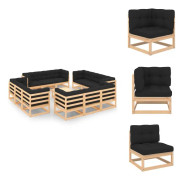 The Living Store Loungegrupp för trädgården med dynor 13 delar massiv furu