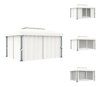 The Living Store Paviljong med draperi 4x3 m gräddvit aluminium